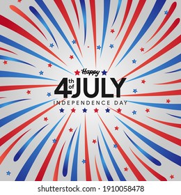 independence day of usa. 4th july american freedom colorful blue, white, red fireworks promotional banner template with white background