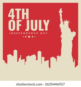 Independence Day USA. 4th of July Poster with American Liberty Statue Silhouette