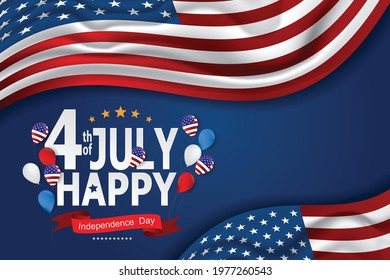 Independence day USA american balloons flag decor.4th of July celebration poster template.Vector illustration.