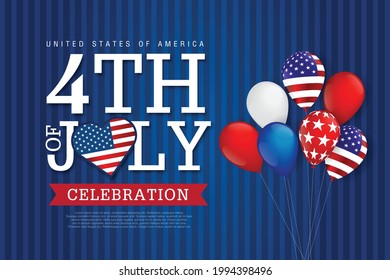 Independence day USA american balloons flag decor.4th of July celebration poster template.Vector illustration.