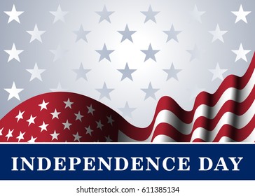 Independence day USA background with flag. Symbol of 4th july celebration the United State of America. Happy fourth july holiday, patriotic flag banner template. Vector illustration