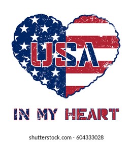 Independence day USA background with heart-flag. Symbol of 4th july celebration the United State of America. Happy fourth july holiday, patriotic flag banner template. Vector illlustration