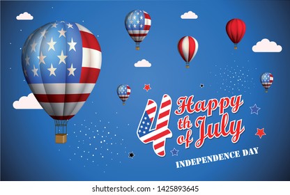 Independence day USA , Background with paper cut hearts ,4th of July celebration poster template.Vector illustration- Images vectorielles 