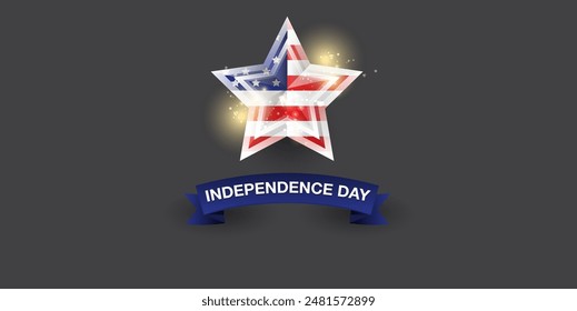 Independence Day USA Banner, background and Greeting Card with Star with usa flag. 4th of July United States Independence Day Celebration Design Vector Illustration. Independence day poster template