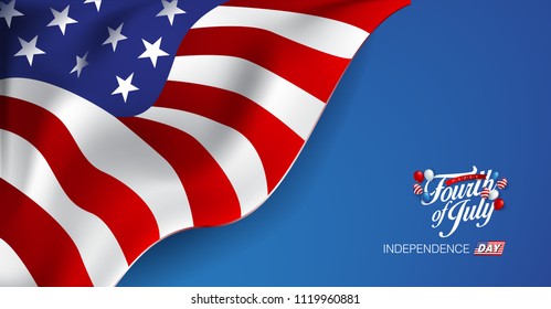 Independence day USA banner template american balloons flag decor.4th of July celebration poster template.voucher discount.Vector illustration .