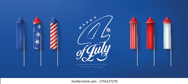 Independence day USA banner template rockets for fireworks.4th of July celebration poster template.fourth of july vector illustration .