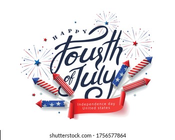 Independence day USA banner template rockets for fireworks background.4th of July celebration poster template.fourth of july vector illustration .