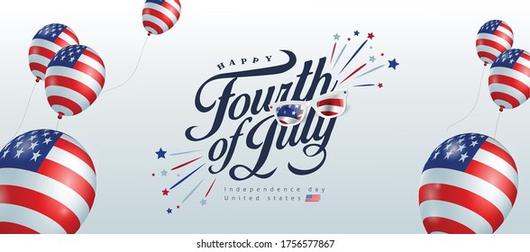 Independence day USA banner template american balloons flag decor.4th of July celebration poster template.fourth of july vector illustration .