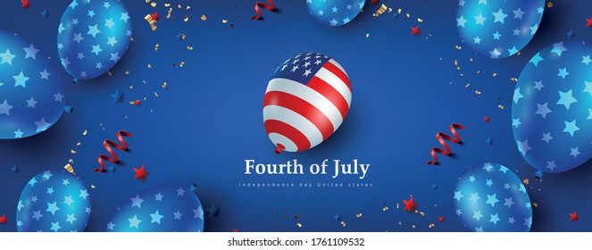 Independence day USA banner template american balloons decor.4th of July celebration poster template.fourth of july vector illustration .