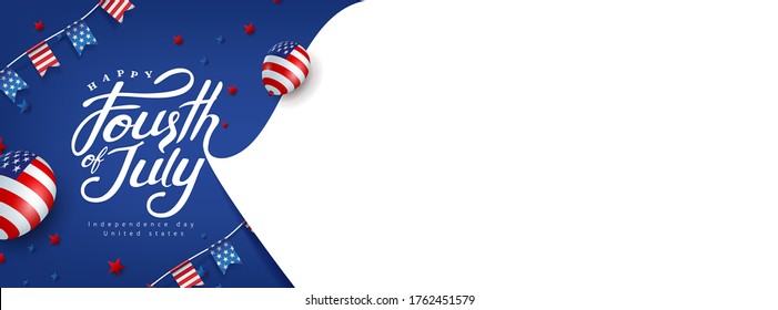 Independence day USA banner template american balloons flag and flags Garlands decor and free space.4th of July celebration poster template.fourth of july calligraphy.