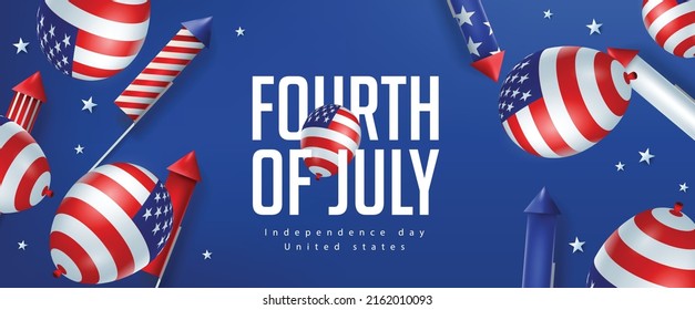 Independence day USA banner template rockets for fireworks and balloons background.4th of July celebration poster template.fourth of july vector illustration .