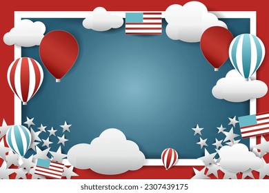 Independence day usa banner template american flag balloons and colorful fireworks decor.4th july celebration poster. template.fourth month of july discount voucher vector illustration