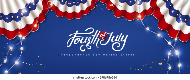 Independence day USA celebration banner with festive decoration american. 4th of July poster template. 