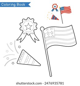 Página para colorear Día de la Independencia de Estados Unidos. Actividad para colorear para niños. Hoja de trabajo para colorear imprimible educativo para niños. 