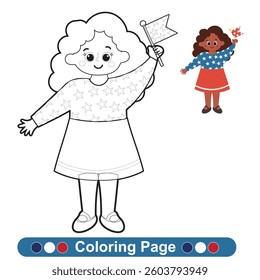 Independence Day USA coloring page. Coloring page for children. Color worksheet activity. Education about color. Education for preschool.