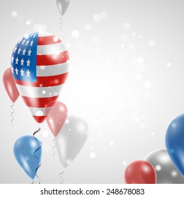Independence Day. USA flag on air balloon. Celebration and gifts. Balloons on the feast of the national.  Use for brochures, printed materials, signs, elements
