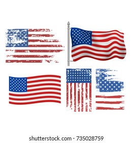 Independence day USA flags United States american symbol freedom national sign vector illustration
