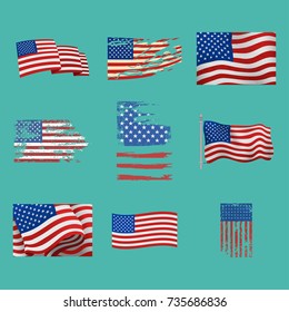 Independence day USA flags United States american symbol freedom national sign vector illustration