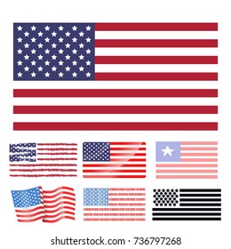 Independence day USA flags United States american symbol freedom national sign vector illustration