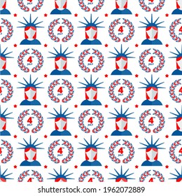 Independence day of USA flat vector seamless pattern. July fourth celebration party. Objects isolated on a white background.