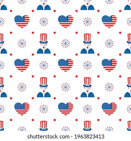 Independence day of USA flat vector seamless pattern. July fourth celebration party. Objects isolated on a white background.