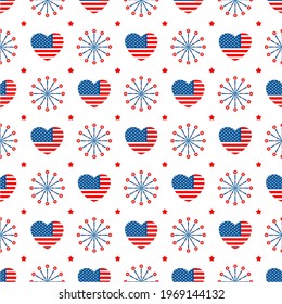Día de la Independencia de los EE.UU. patrón sin fisuras del vector plano. Cuarta fiesta de celebración de julio. Objetos aislados en un fondo blanco.