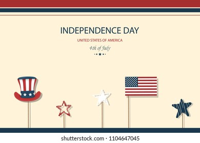 Independence day USA. Fourth of July. American patriotic Vector illustration. Design Template background with American Flag for greeting cards, posters, flye, banner, leaflets, brochure. 