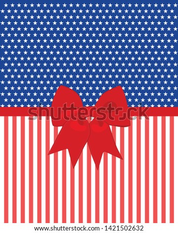 Independence day of USA greeting card, banner, poster, flyer. Vector illustration in blue red background with bow in retro style