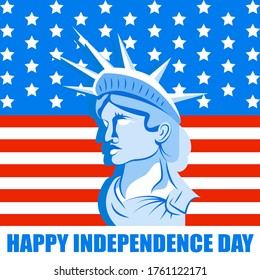 Independence Day of USA. Happy 4th of July. Statue of Liberty.Vector illustration in cartoon style. Isolated on white background.
