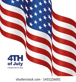 Independence Day USA modern waving flag white background