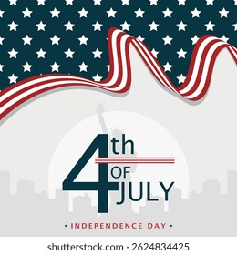Independence Day of USA Poster. 4th of July. Flag ribbon