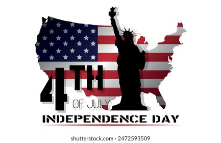 Independence Day of USA poster with American flag in the shape of the American territories