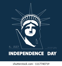 Independence Day, USA. Poster, portrait. Blue Linear Picture. Statute of Liberty, book.2018. Symbol of America. Illustration, dark, background. Use presentations, corporate reports, postcards, vector