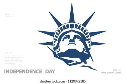 Independence Day, USA. Poster, portrait. Blue Linear Picture. Statute of Liberty, book.2018. Symbol of America. Illustration, white, background. Use presentations, corporate reports,postcards, vector