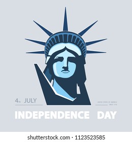 Independence Day, USA. Poster, portrait. Blue Linear Picture. Statute of Liberty, book. 2018. Symbol of America. Illustration, gray background. Use presentations, corporate reports, postcards, vector