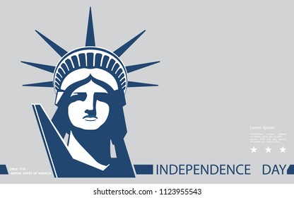 Independence Day, USA. Poster, portrait. Blue Linear Picture. Statute of Liberty, book.2018. Symbol of America. Illustration, gray background. Use presentations, corporate reports,postcards, vector
