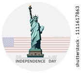 Independence Day, USA. Poster Statue of Liberty, 2018. Flag, New York. National Symbol of America. Illustration,blue background.Use presentations,corporate reports,leaflets, circles, postcards,vector
