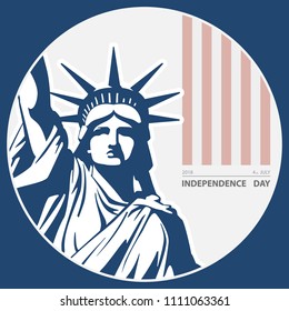 Independence Day, USA. Poster Statue of Liberty, 2018. Flag, New York. National Symbol of America. Illustration, blue background. Use presentations, corporate reports, flyer, circle,postcards,vector
