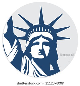 Independence Day, USA. Poster. Statue of Liberty, 2018. Flag, New York. National Symbol of America. Illustration, gray background. Use presentations,corporate reports,flyers, circles,postcards,vector