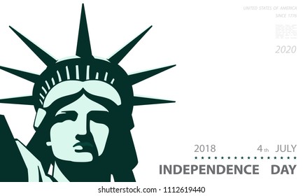 Independence Day, USA. Poster. Statue of Liberty, Green. 2018 New York. National Symbol of America. Illustration, blue background. Use presentations, corporate reports, flyer, text, postcards, vector