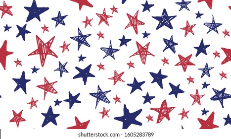 Independence Day USA. Presidents day. Hand drawn illustration. Stars grunge.