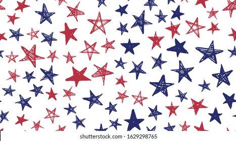 Independence Day USA. Presidents day. Hand drawn illustration. Stars grunge.