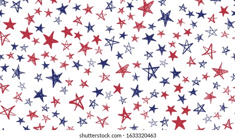 Independence Day USA. Presidents day. Hand drawn illustration. Stars grunge.	