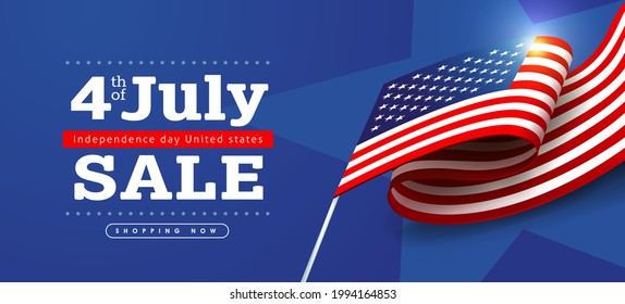 Independence day USA sale banner with Flag of the United States. 4th of July poster template. 