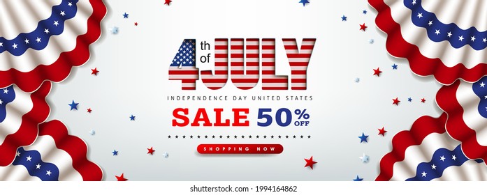 Independence day USA sale banner with Flag of the United States. 4th of July poster template. 