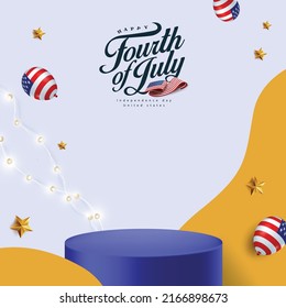 Independence day USA sale poster banner with product display cylindrical shape