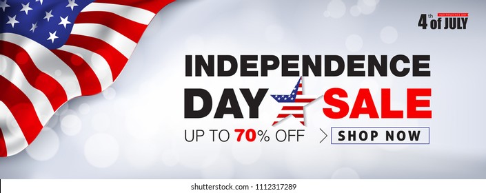 Independence day USA sale promotion advertising banner template american flag decor.4th of July celebration poster template.voucher discount.Vector illustration .