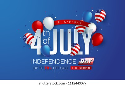 Independence day USA sale promotion advertising banner template american balloons flag decor.4th of July celebration poster template.voucher discount.Vector illustration .