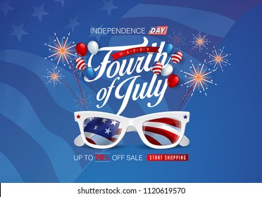 Independence day USA sale promotion advertising banner template american balloons flag decor.4th of July celebration poster template.voucher discount.Vector illustration .