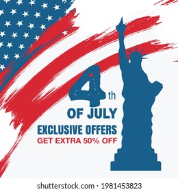 Independence day USA sale promotion banner template. USA Independence Day banner for sale, discount, advertisement, web etc
